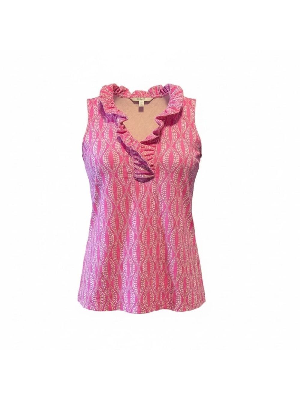 Lulu B Ruffle Neck Sleeveless Top Pink Dots Stretch NWT Size XS